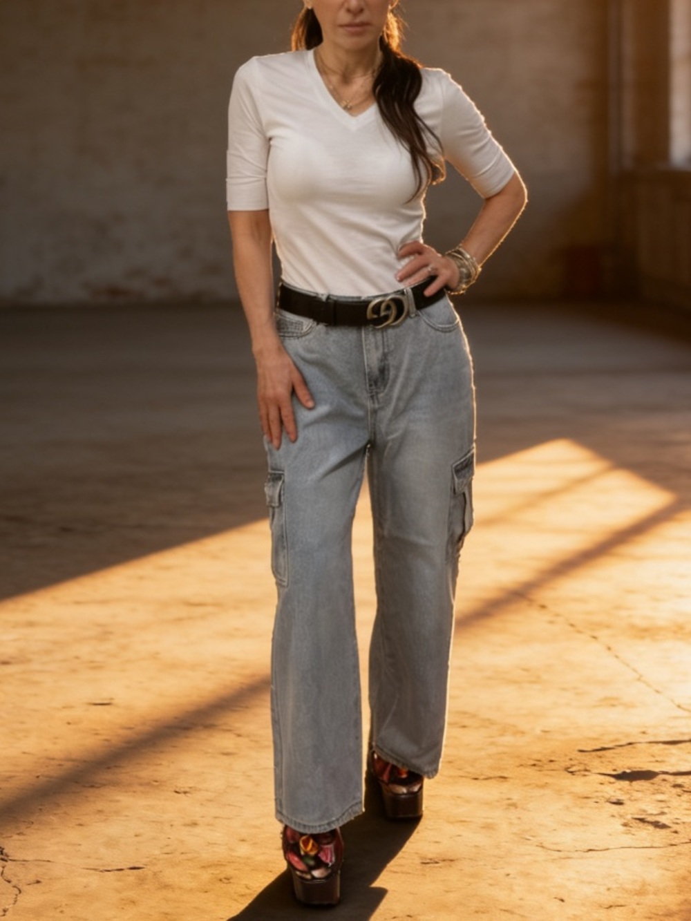 ShopEvelynne Light Blue Wide-Leg Cargo Jeans
